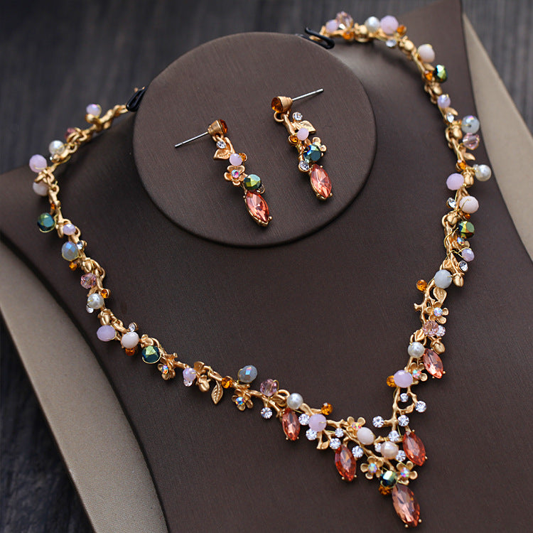 Bride Necklace Set Color Rhinestone Necklace Wedding Dress Accessories