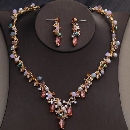 Bride Necklace Set Color Rhinestone Necklace Wedding Dress Accessories