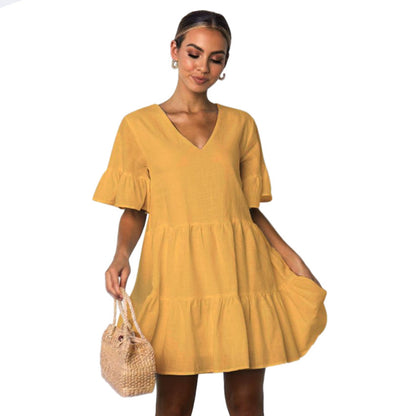 V-neck short sleeve skirt dress