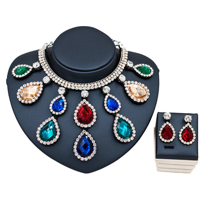 Colorful Exaggerated Bride Necklace, Earring Set