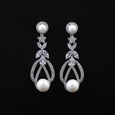 925 silver white gold zircon earrings