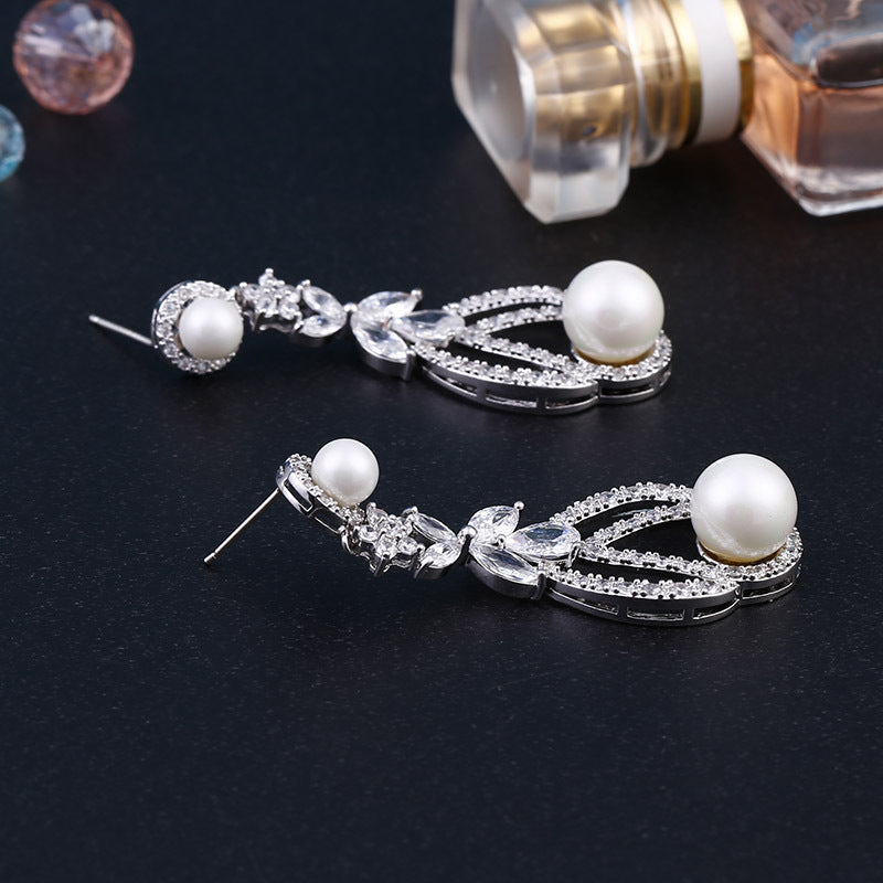 925 silver white gold zircon earrings