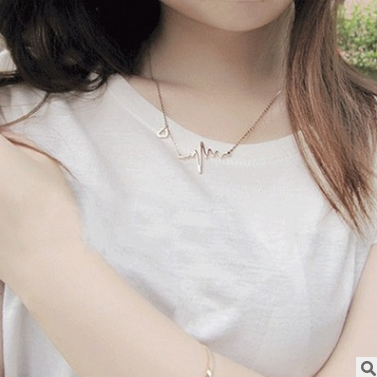 Necklace Love Shaped Titanium Steel Heartbeat Lock bone Chain