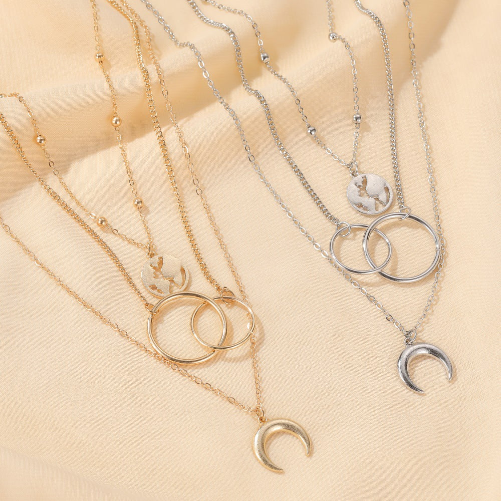 Fashion Multilayer Alloy Map Moon Necklace