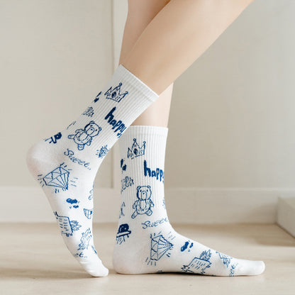 Cute Cartoon Student Blue Series Socks