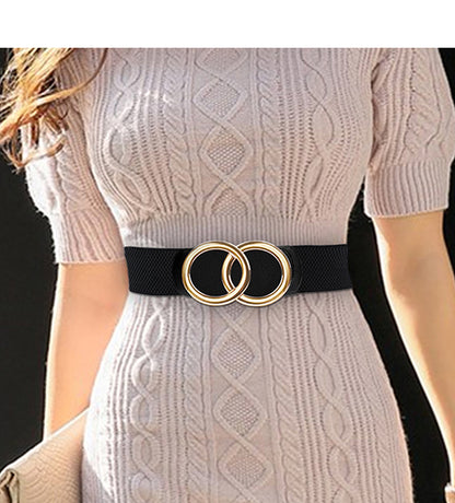 Loose tight leather belt double circle letters fashion new summer personality large size belt adjustable waist seal for ladies