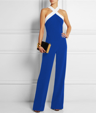 sexy jumpsuit missing shoulder color matching waist jumpsuit trousers