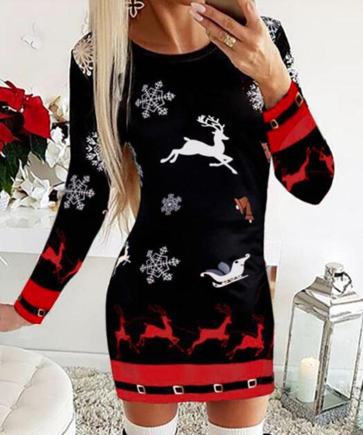 Christmas Long Sleeve Slim Dress