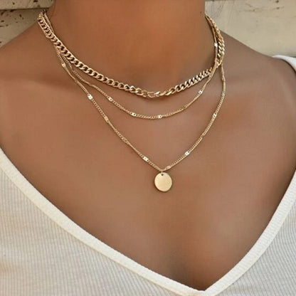 Fashionable Small Disc Pendant Multi-Layer Necklace