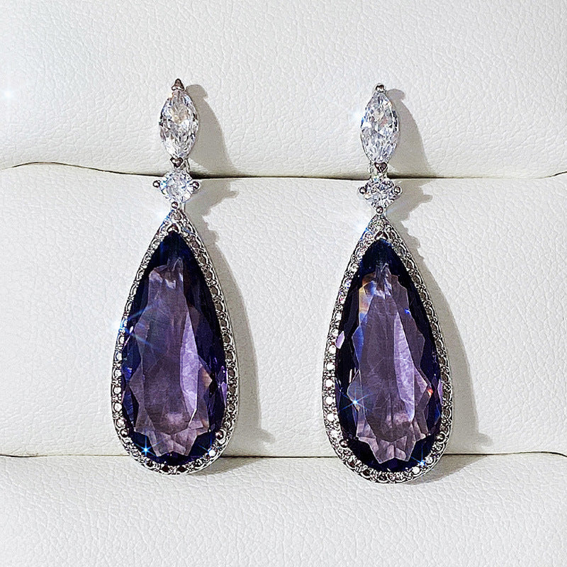 Long Purple Zircon Bridal Earrings