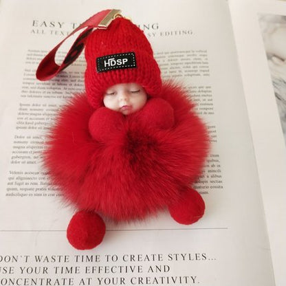 Fur Pendant Sleeping Baby Backpack Pendant