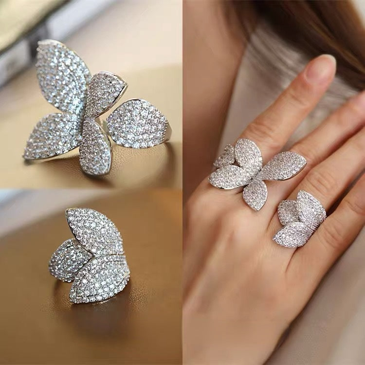 Flowers And Leaves Full Diamond Ring