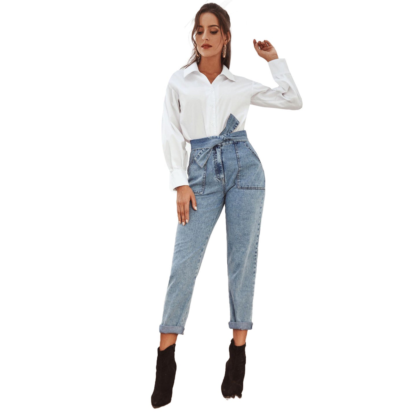 High Waist Stretch Slim Cropped Denim Pants