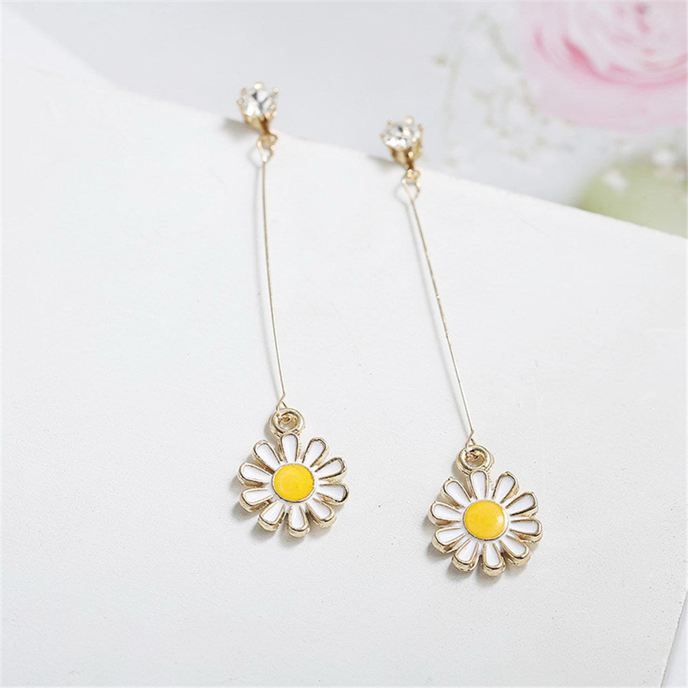 Simple Elegant Flower Ear Line Long Earrings