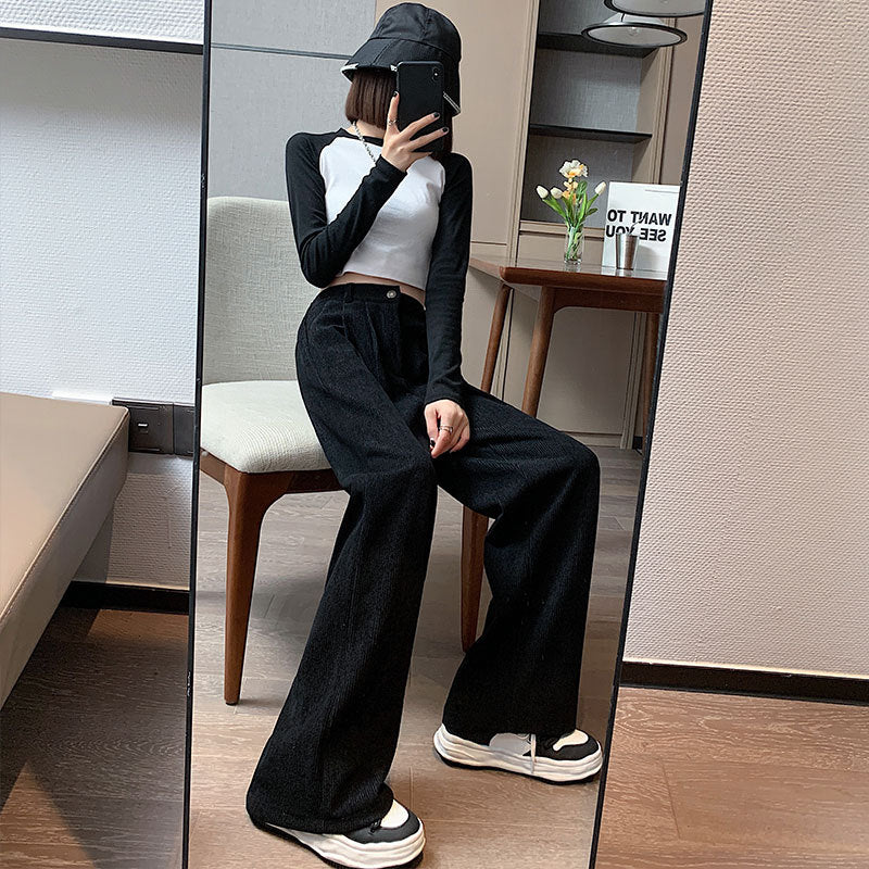 Corduroy Wide Leg Pants High Waist Loose Straight Pants