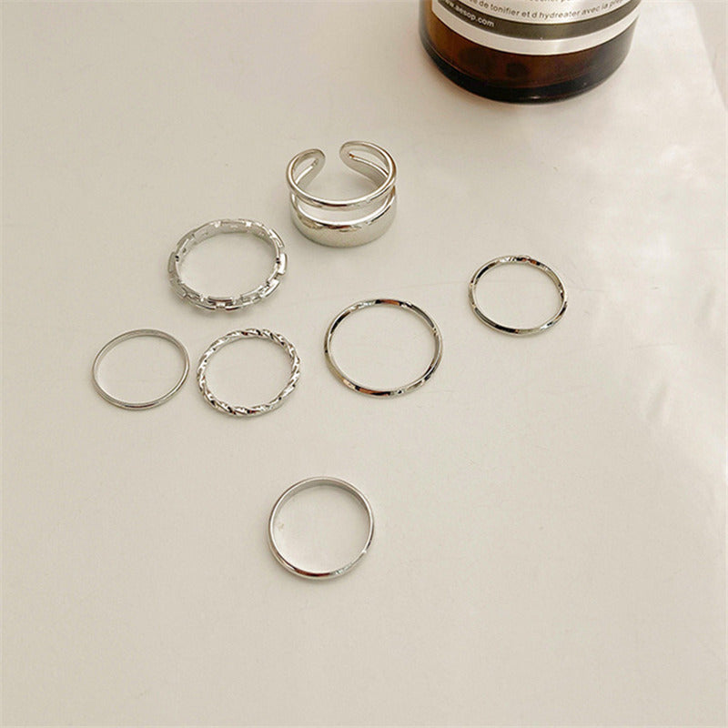 Cold Wind Minimalist Metal Ring 7-Piece Set