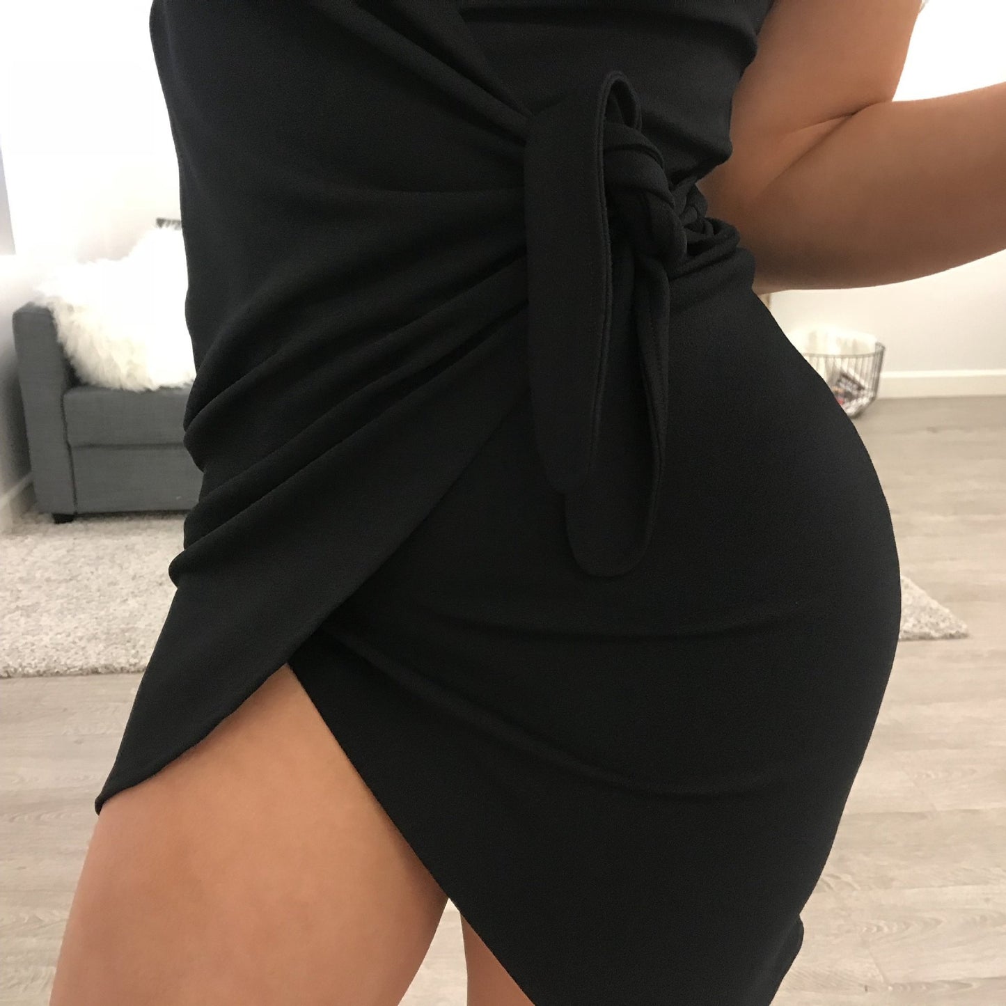 Sexy waist tie design suspender dress