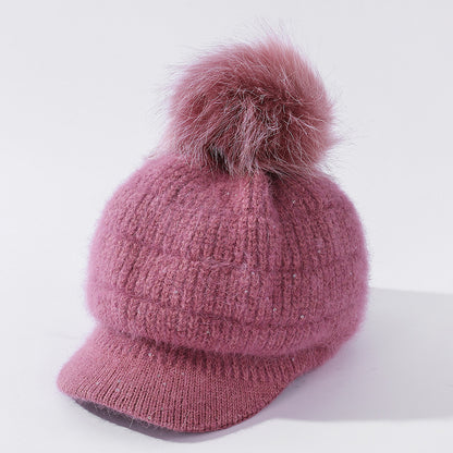 Rabbit Fur Ball Plus Velvet Warm Woolen Hat