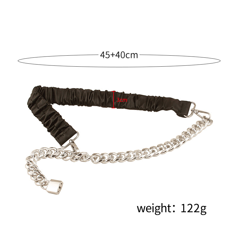 Street pats fashionable new lock head belt female chain splicing elastic waist with skirt waist seal versatile metal elastic tide