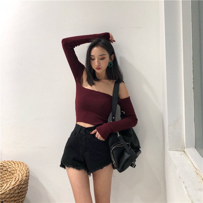 High Waist Simple Loose Frayed Wide Leg Shorts