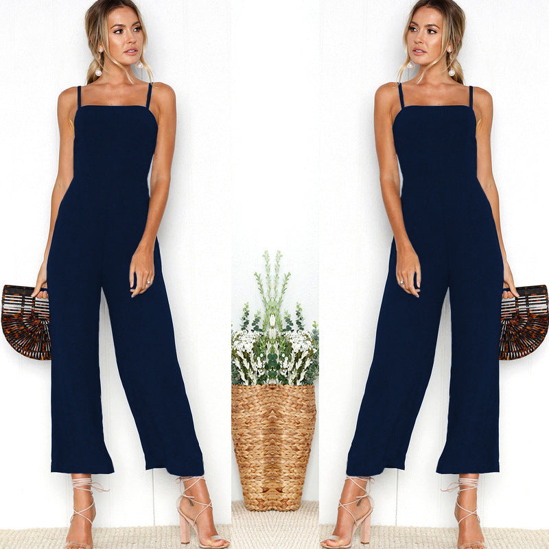 Sexy suspenders wrapped chest zipper jumpsuit