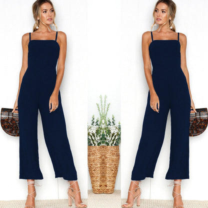 Sexy suspenders wrapped chest zipper jumpsuit