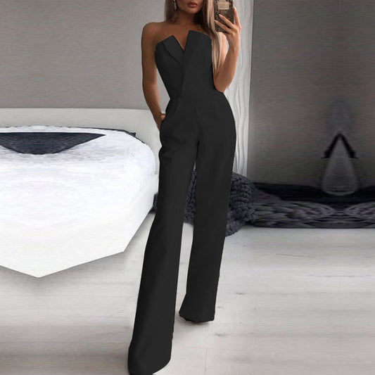 Temperament Commuter Solid Color Jumpsuit