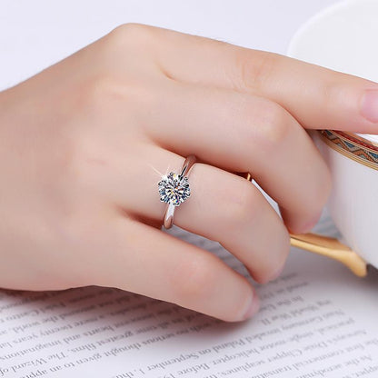 Six-claw inlaid zircon ring live ring wedding ring