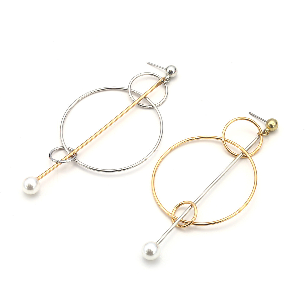 Gold And Silver Mix Geometric Earrings