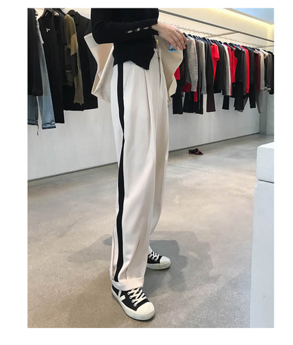 loose slim trousers side stripes casual suit pants