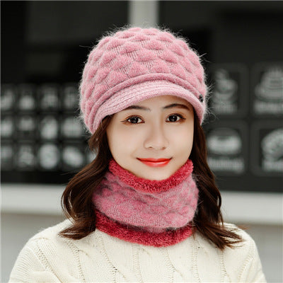 Plush thick warm ear protection scarf hat