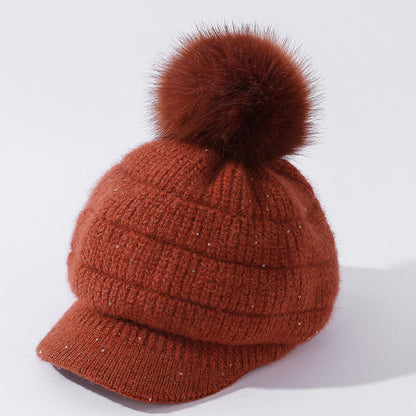 Rabbit Fur Ball Plus Velvet Warm Woolen Hat