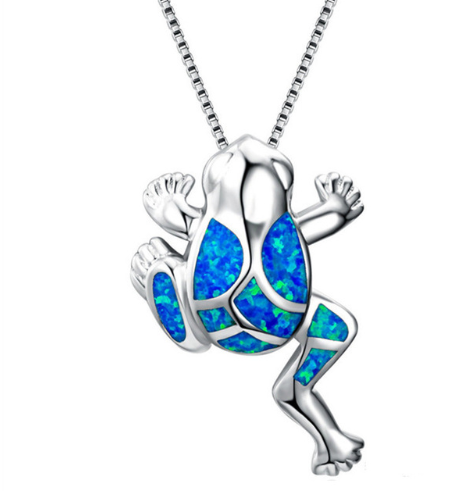 Fashion silver filled blue opal sea turtle necklace