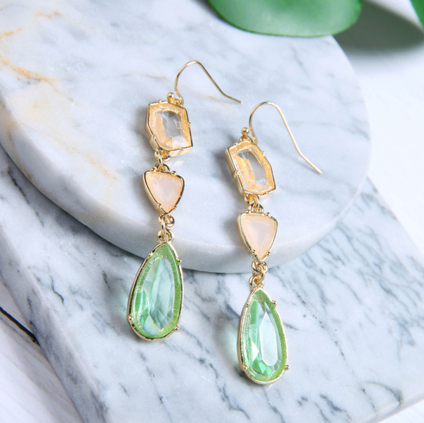 Alloy gemstone crystal drop earrings