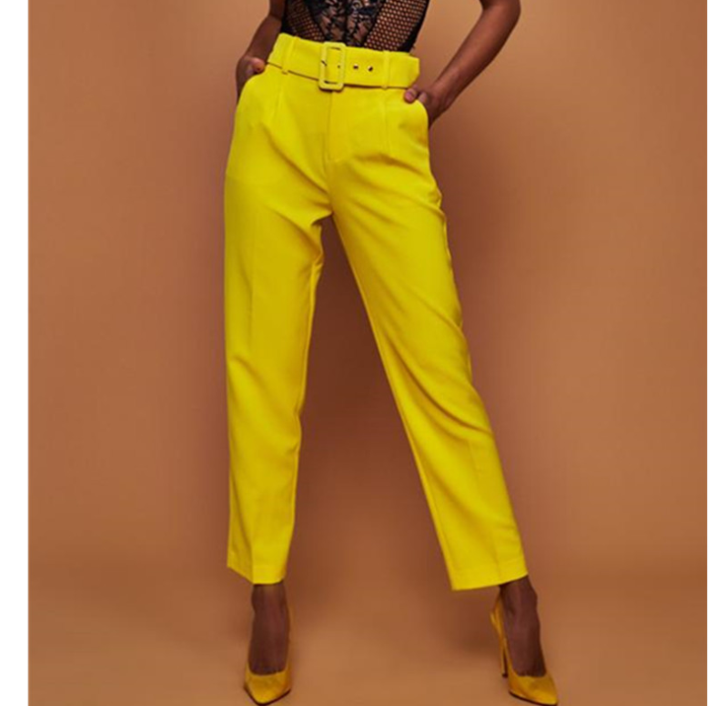 autumn casual pants high waist solid color straight trousers with belt