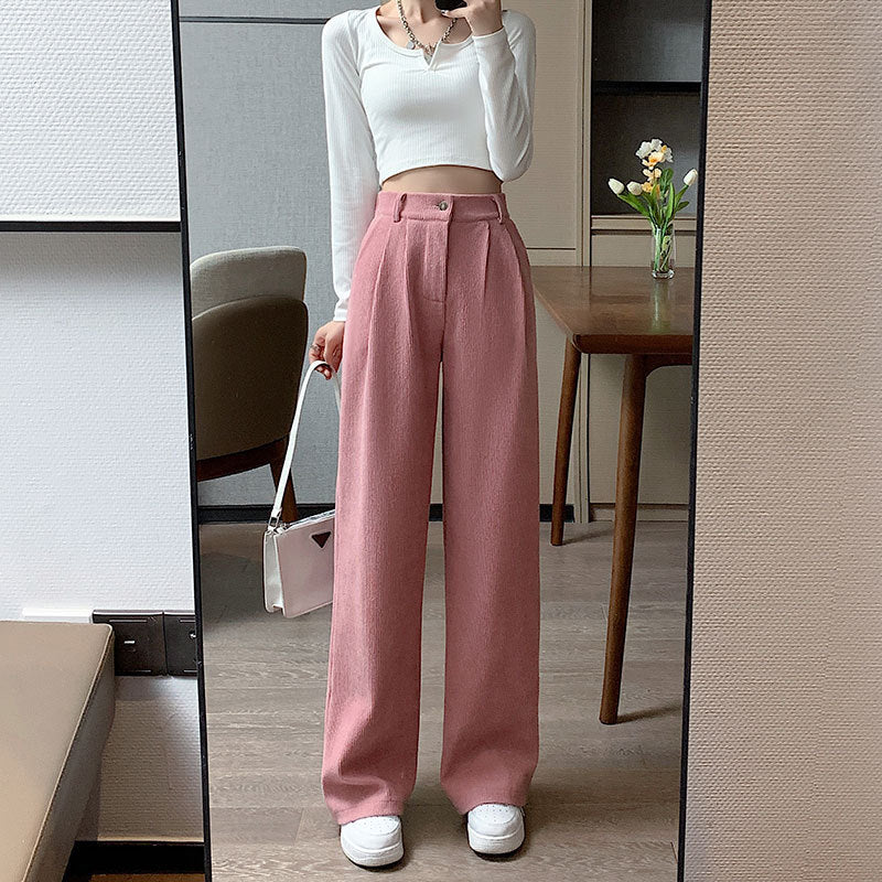 Corduroy Wide Leg Pants High Waist Loose Straight Pants