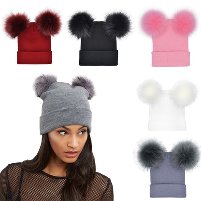 Double Wool Ball Knitted Woolen Hat