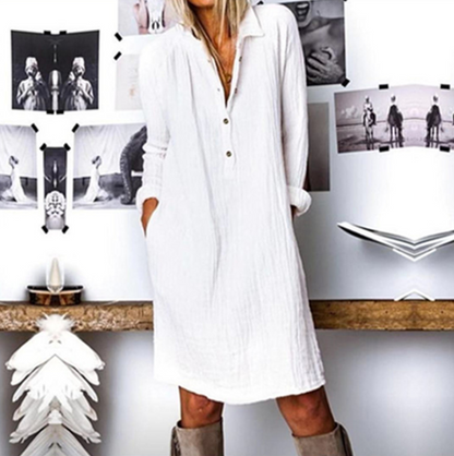 Cotton And Linen Long Sleeve Dress