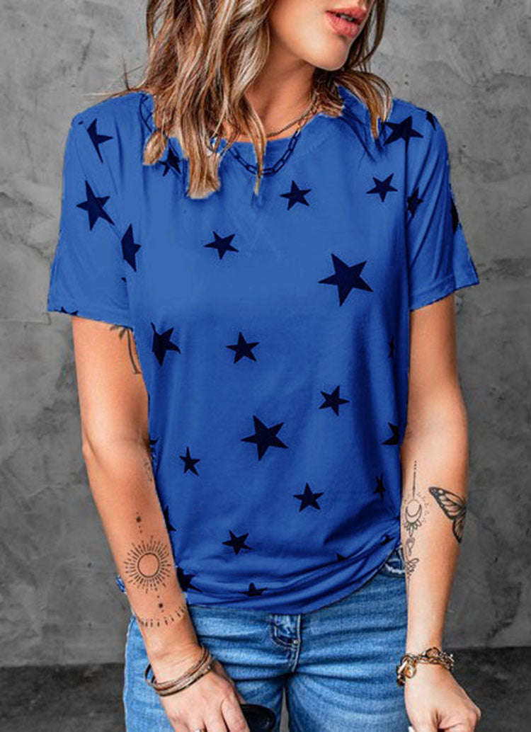 Round Neck Short Sleeves Printed T-shirt Top