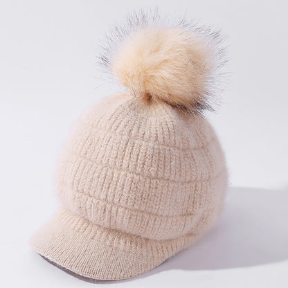 Rabbit Fur Ball Plus Velvet Warm Woolen Hat