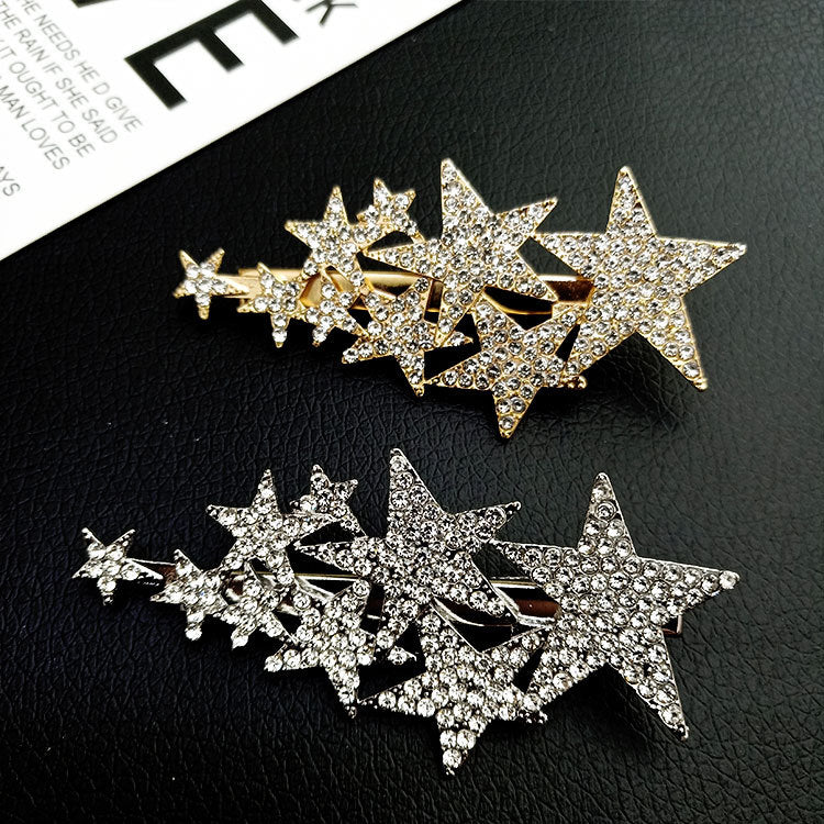 Full Diamond Barrettes Side Big And Small Pentagrams Hairpin