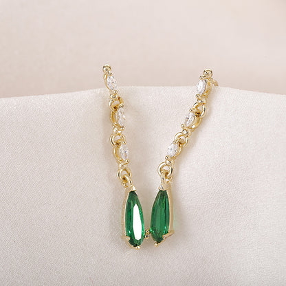 Green Crystal Pearl Stud Temperament Earring