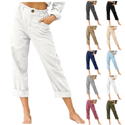 Patchwork Pant Cotton Linen Pants Drawstring Back Elastic Waist Pants