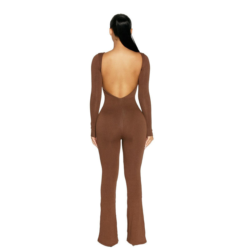 Stretch  Back Autumn And Winter Women's Long-sleeved Jumpsuit