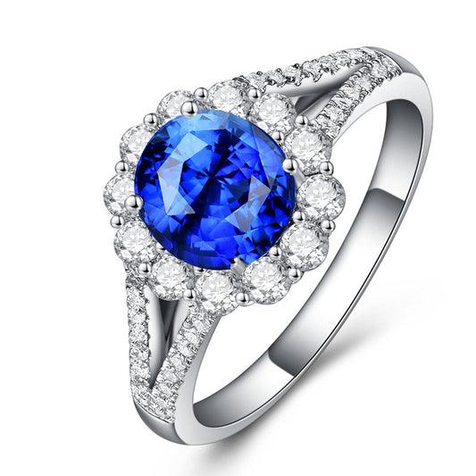 Flower Egg-shaped Sapphire Ring Hand Jewelry