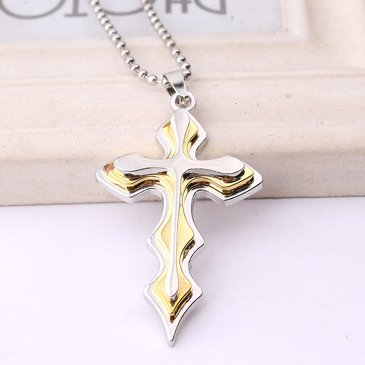 Three-tiered Blue and Black Cross Pendant Necklace Jewelry Gifts for Men