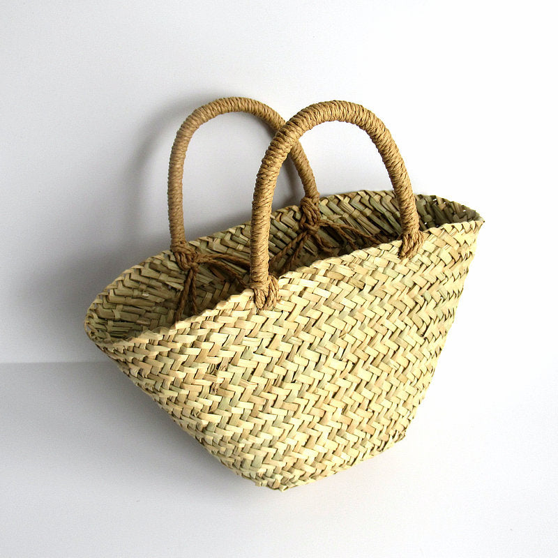 Portable Straw Bag Braided Diagonal Triangle In Grass