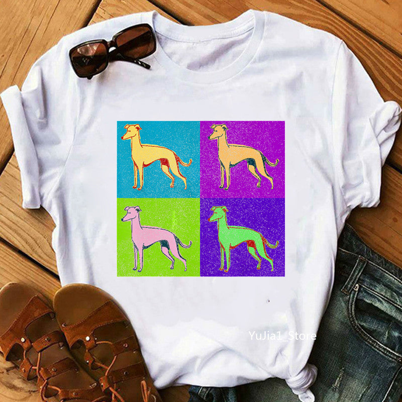 Cute Pet Dog Print Short-Sleeved T-Shirt Men And Women Trend