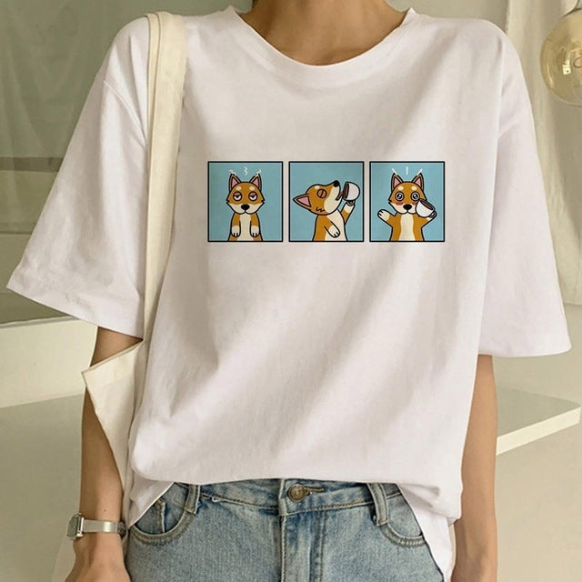 Fashion Shiba Inu Dog Round Neck T-shirt