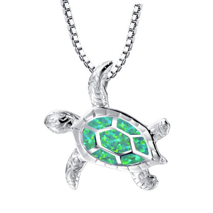 Fashion silver filled blue opal sea turtle necklace